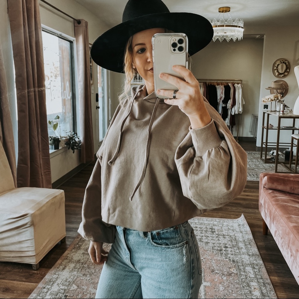 Tan Cropped Hoodie
